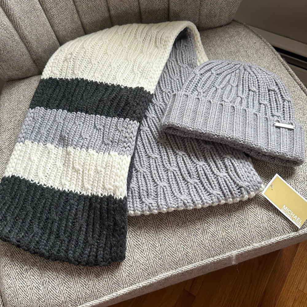 Brand new never worn. Michael Kors infinity scarf and beanie set
